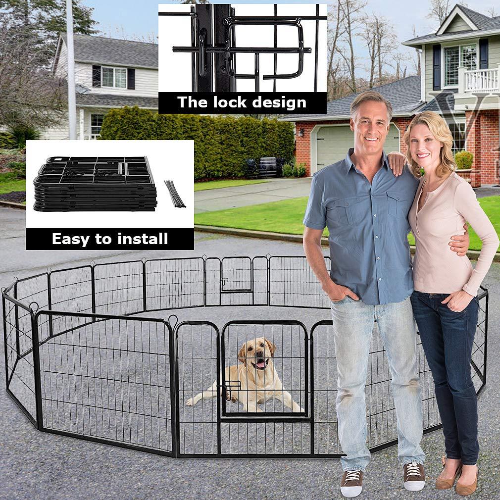 FDW Dog Playpen Pet Dog Fence 32" Height 16 Panels Metal Dog Pen Outdoor Exercise Pen with Doors for Large/Medium /Small Dogs Camping,Yard