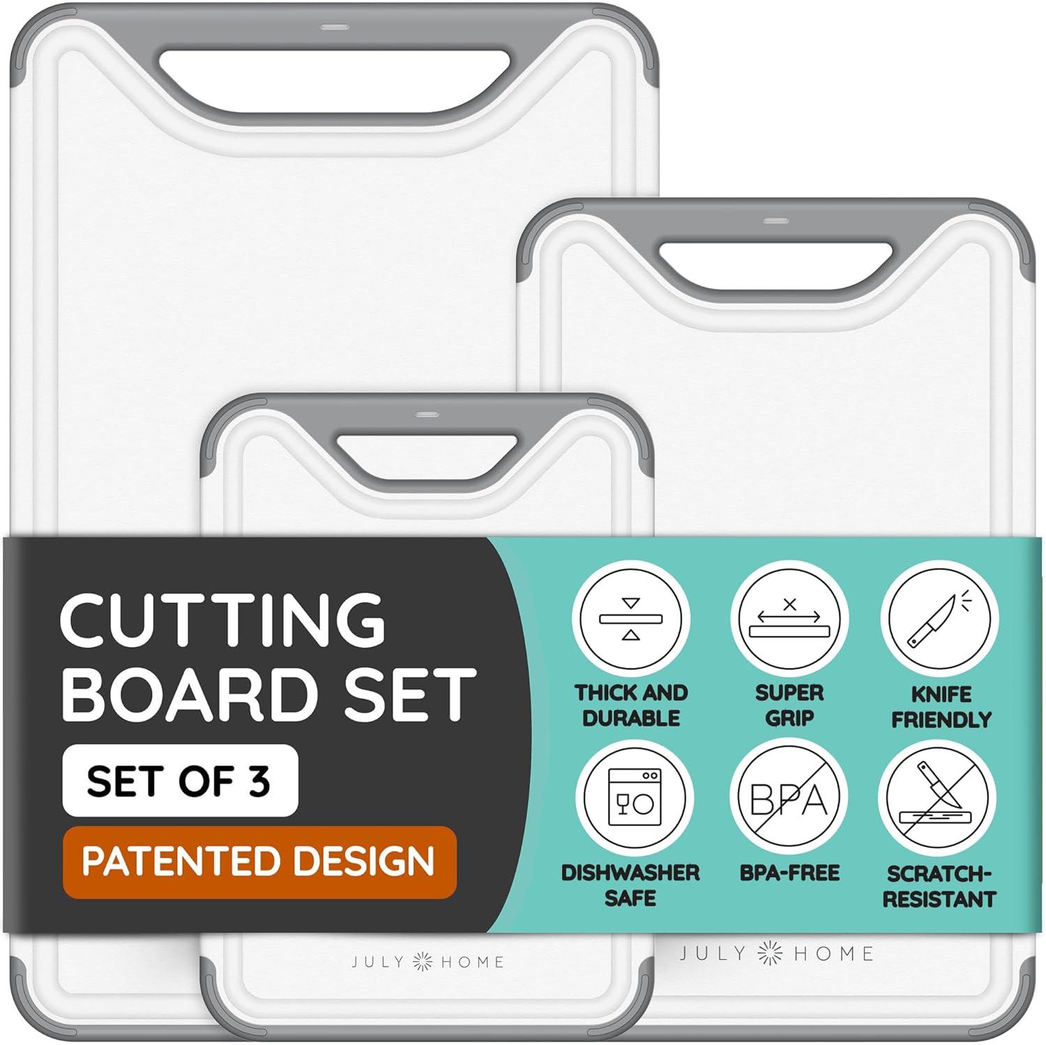 Gray and White Plastic Cutting Board Set with Handles