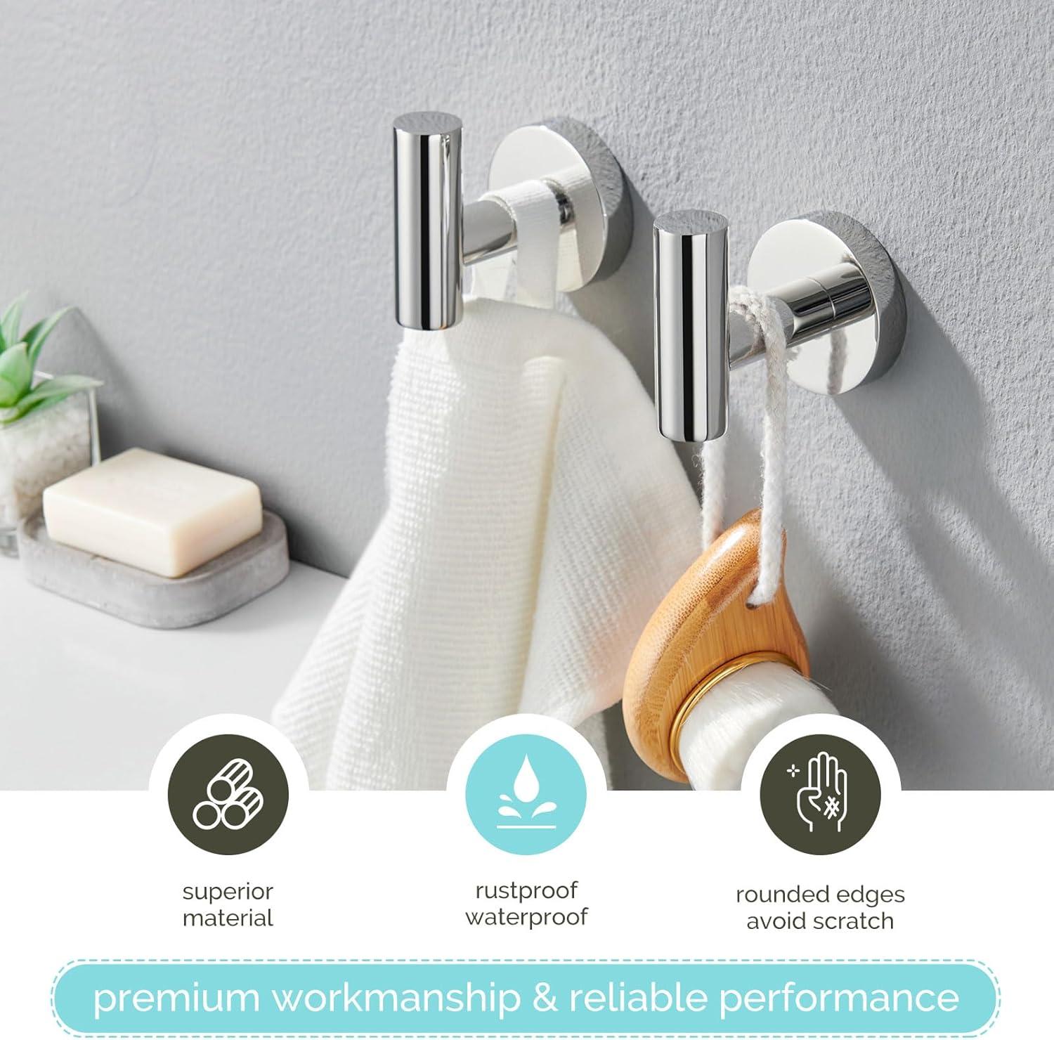 2 Pack Towel Hooks, Chrome Polished Finish SUS304 Stainless Steel Coat Robe Clothes Hook Modern Wall Hook Holder for Bathroom Kitchen Garage Hotel Wall Mounted