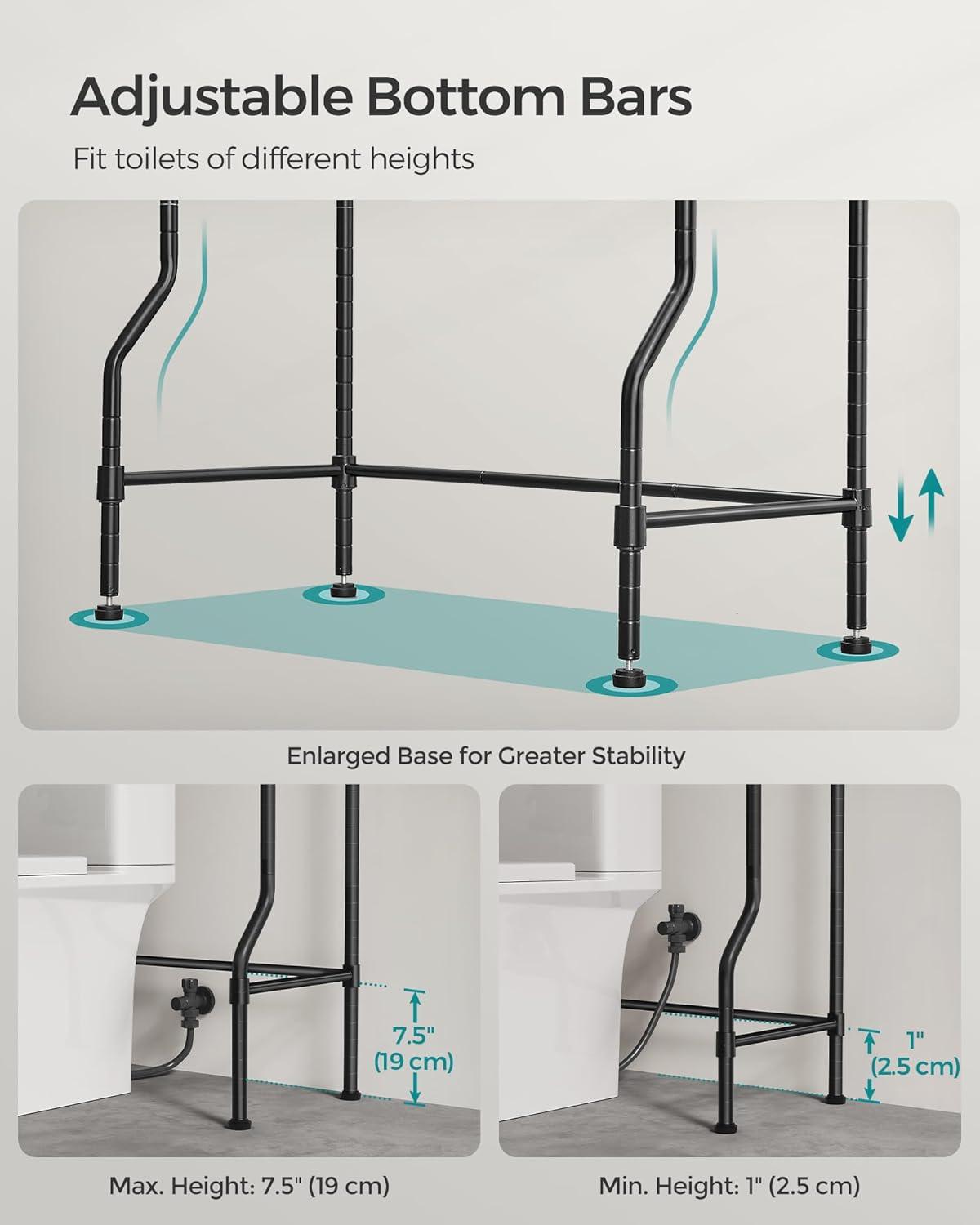 17 Stories Over The Toilet Bathroom Storage Shelf - 4-Tier Organizer With Adjustable Shelves And Hooks