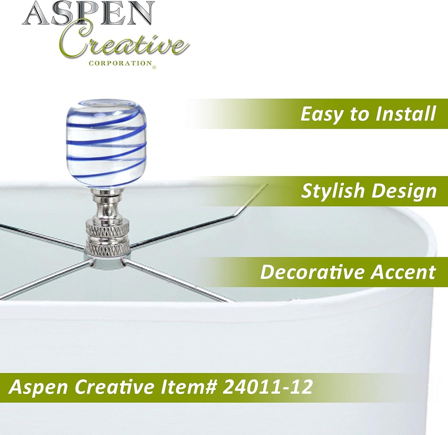 Aspen Creative 24011-12, 2 Pack Clear with Blue Line Glass Lamp Nickel Finish, 2" Tall Finial, Clear & Blue
