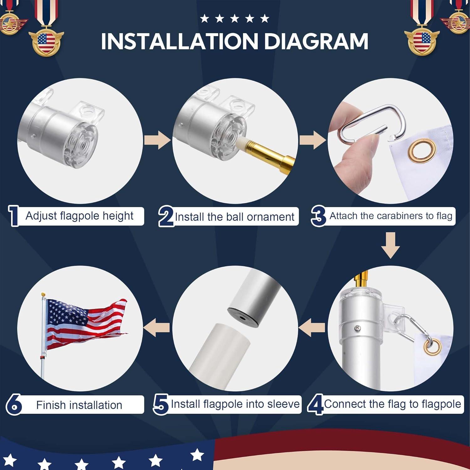 Yescom 25 ft Telescopic Lightweight Aluminum Flag Pole Kit