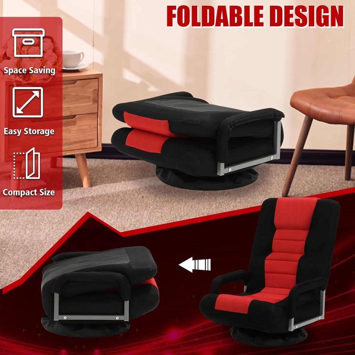 Red and Black Adjustable Swivel Gaming Chair with Armrests