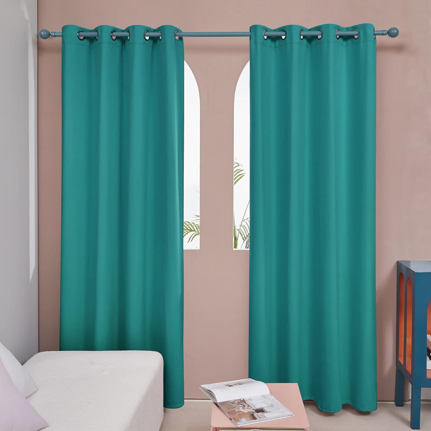 Deconovo Turquoise Curtains 45 Inch Length, Blackout Kitchen Curtains, Light Blocking Drapes for Small Window (Turquoise, 52Wx45L Inch, Set of 2)