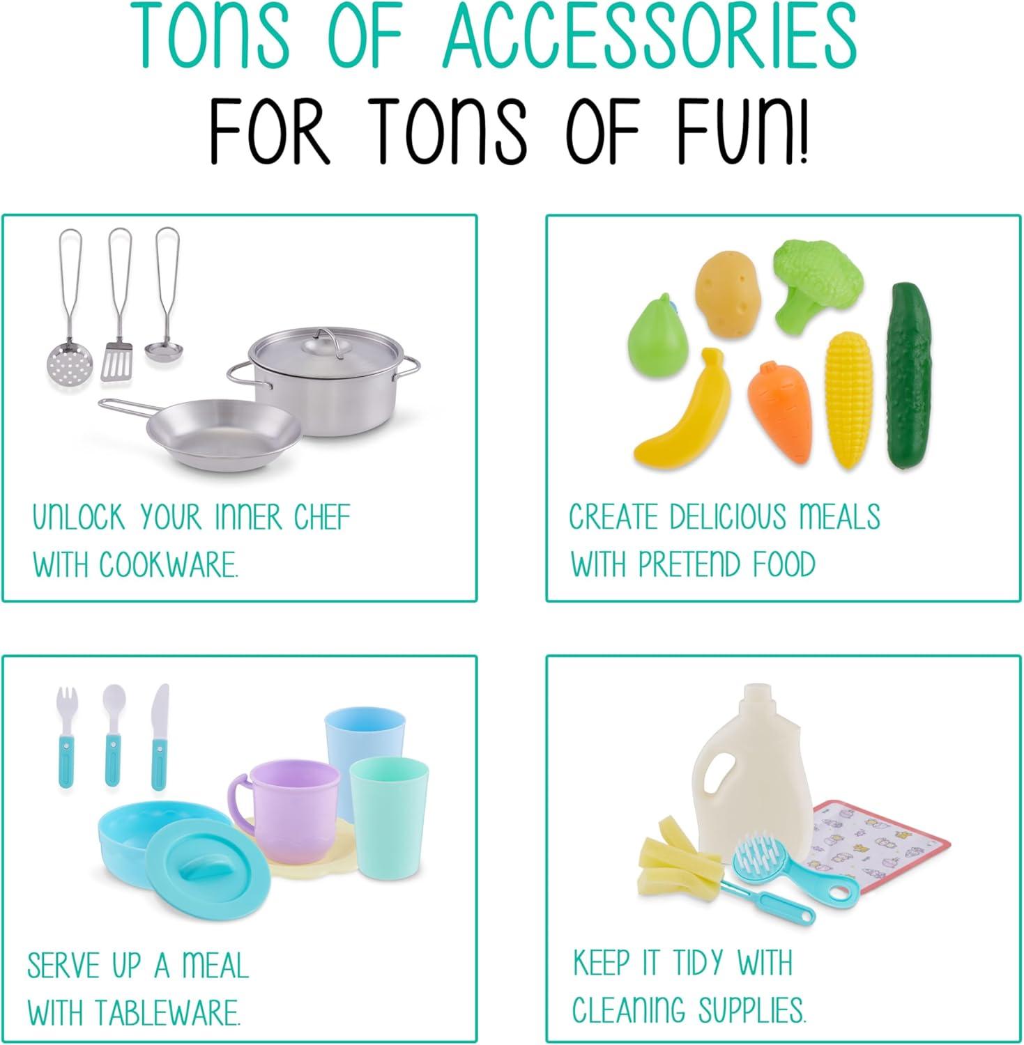 Lil’ Jumbl Kids Wooden Kitchen Set, Pretend Working Sink with Real Running Water, Includes Range Hood, Microwave & Stove Top That Make Realistic Sound & Light, Full Accessory Set Included