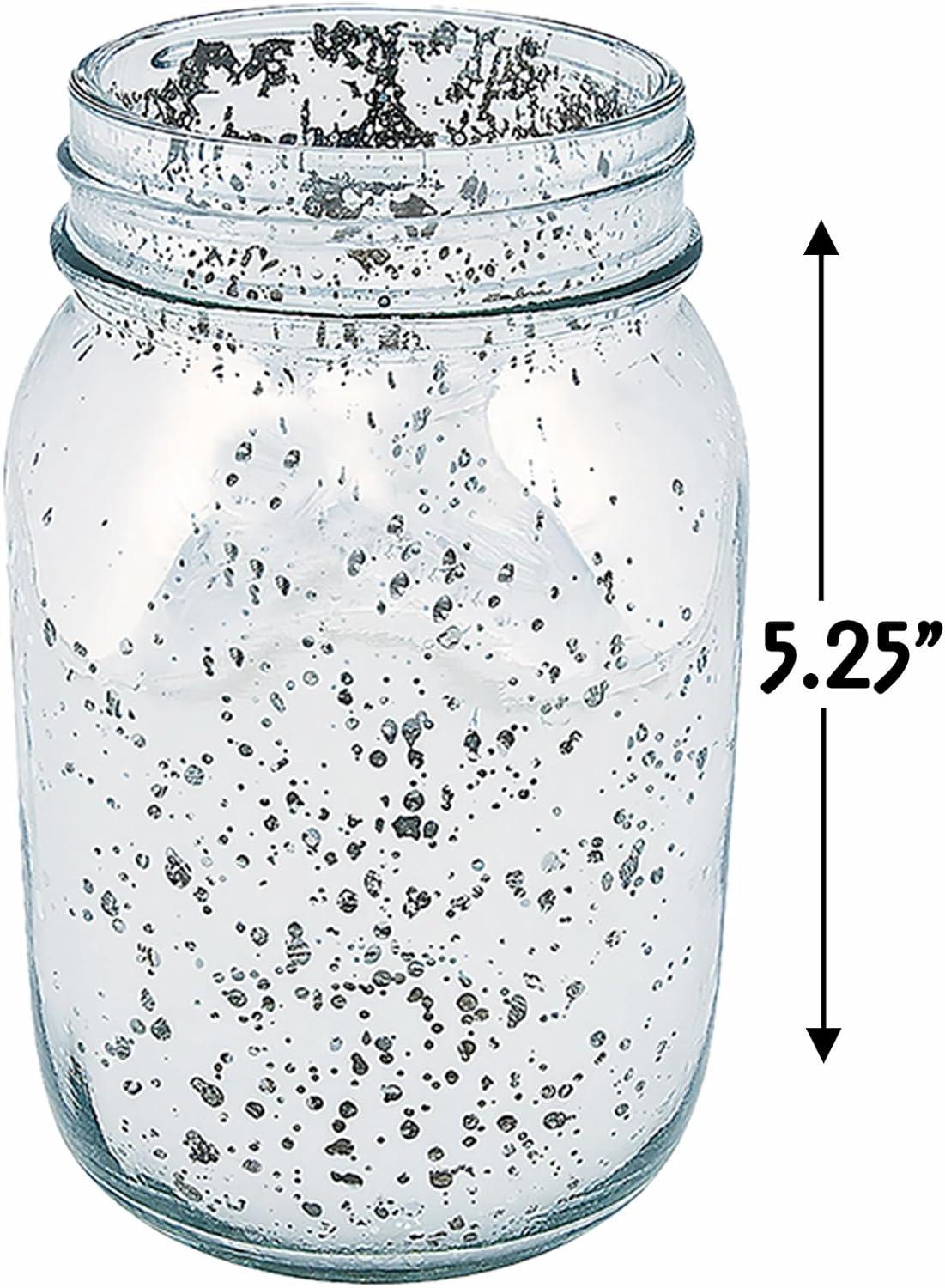Silver Mercury Glass Round Mason Jars Set for Wedding Decor