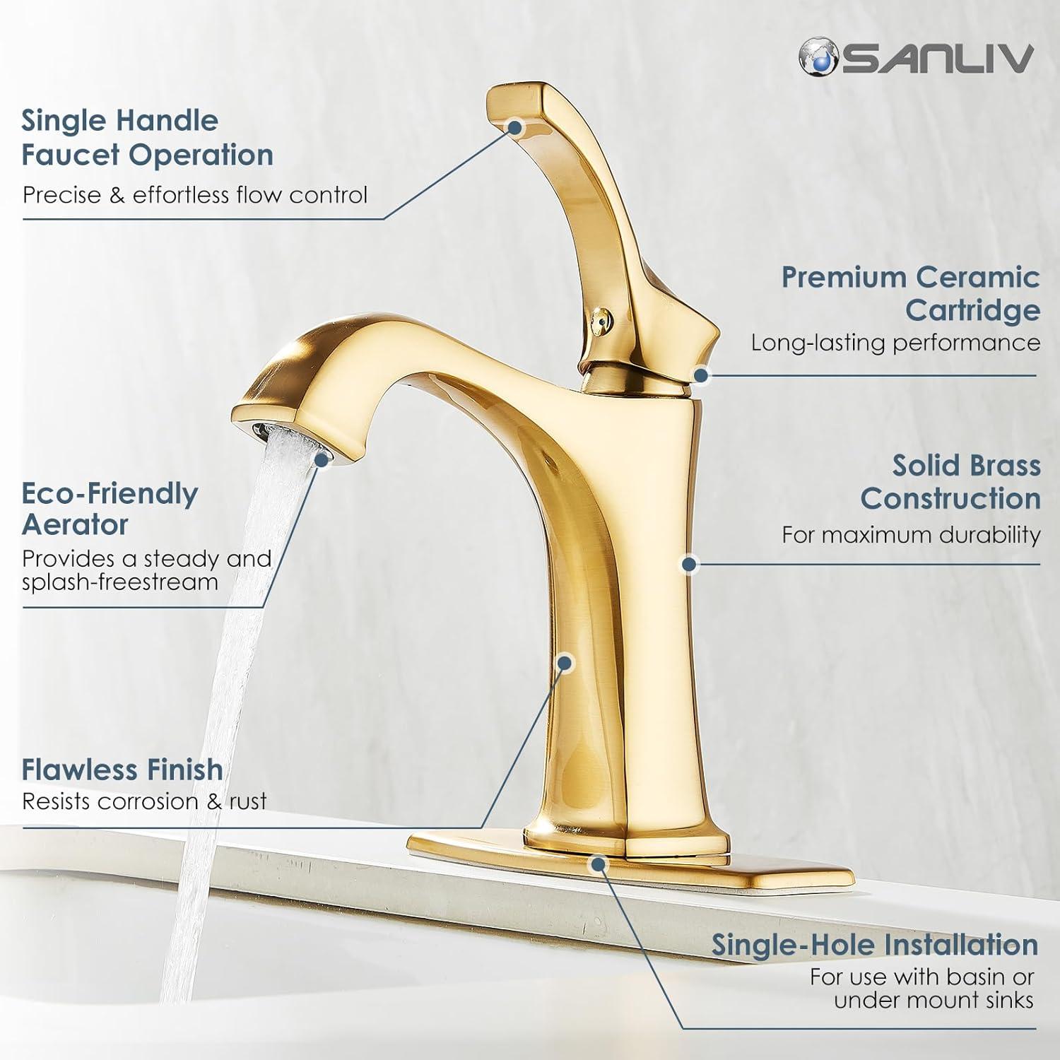 Reidville Brushed Gold Single Handle Bathroom Faucet with Deck Plate