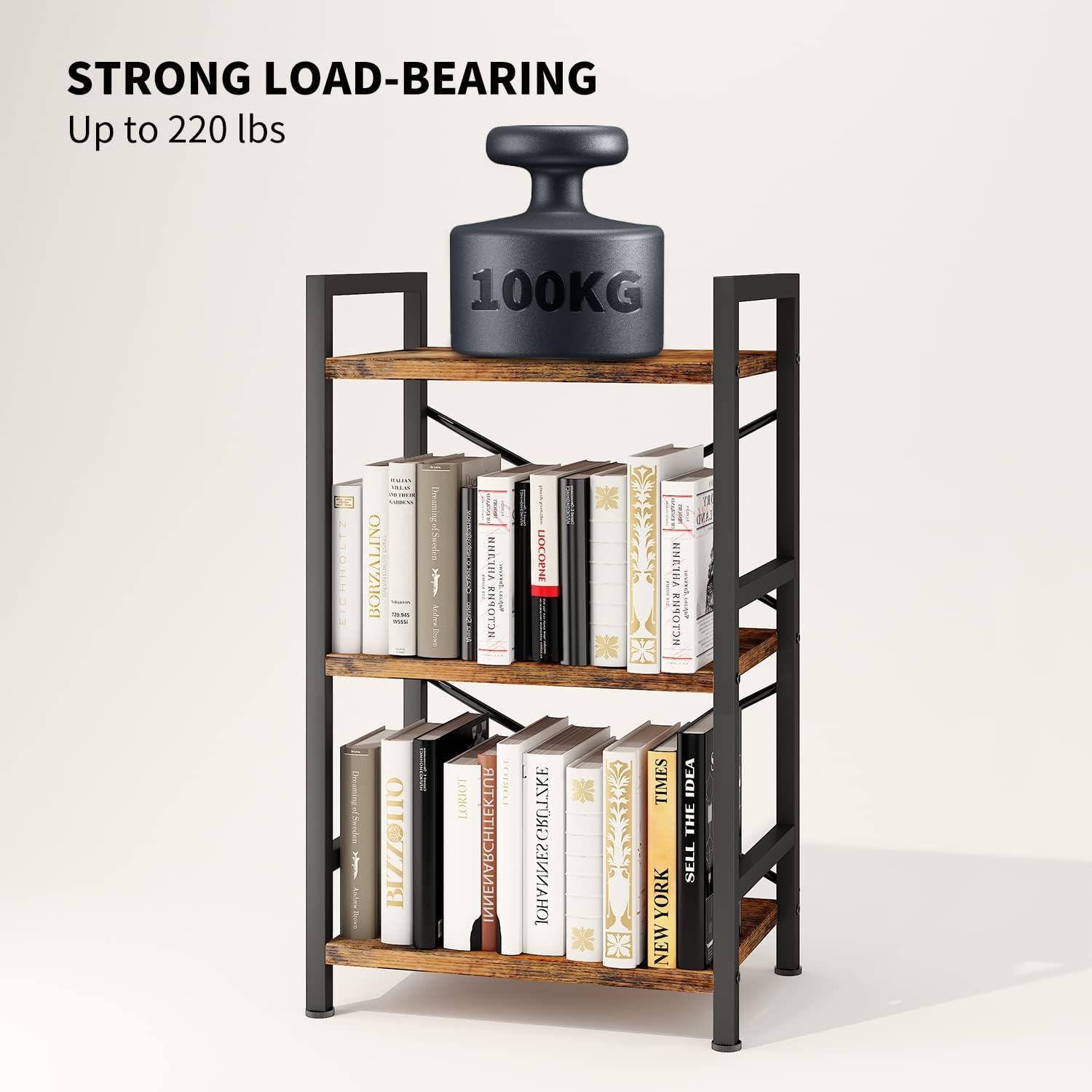 Homeiju 3-Tier Vintage Brown Industrial Metal Bookcase