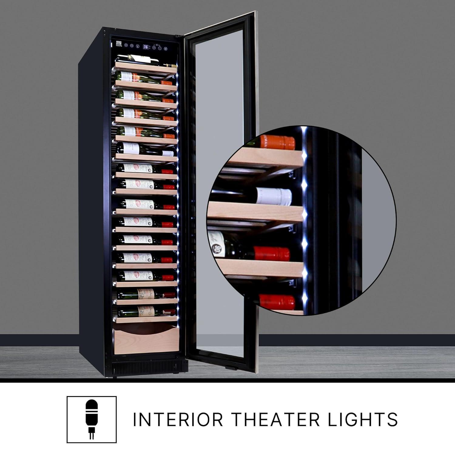 Elite Compressor 112 Bottle Wine Cellar Cooling Unit in Blackand Silver, Built-In/Freestanding with Reversible Door