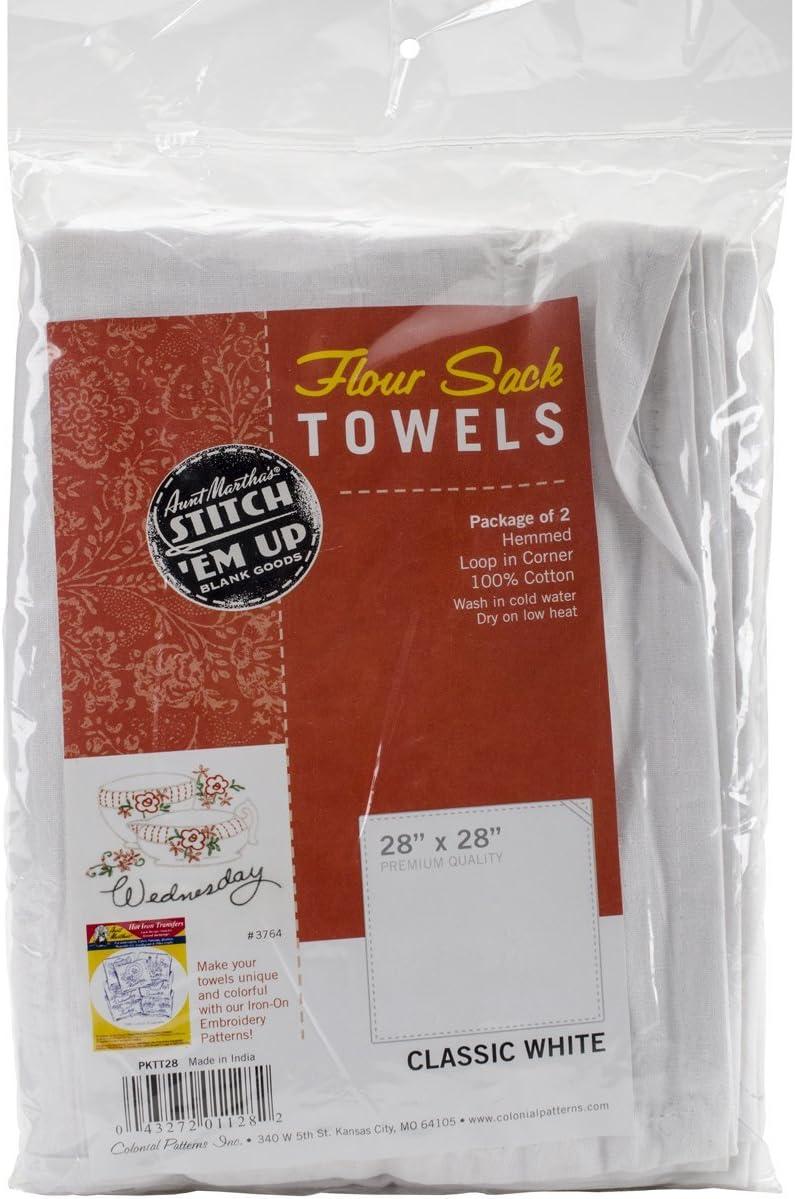 Aunt Martha's White Flour Sack Dish Towels, Size 28-Inch by 28-Inch, 2 Per Pack