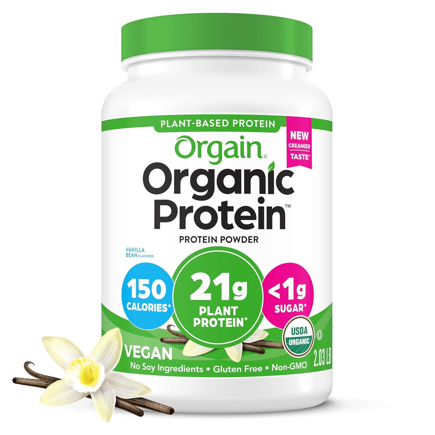 Orgain Organic Vegan 21g Protein Powder, Plant Based Shake Drink, Vanilla Bean 2.03lb