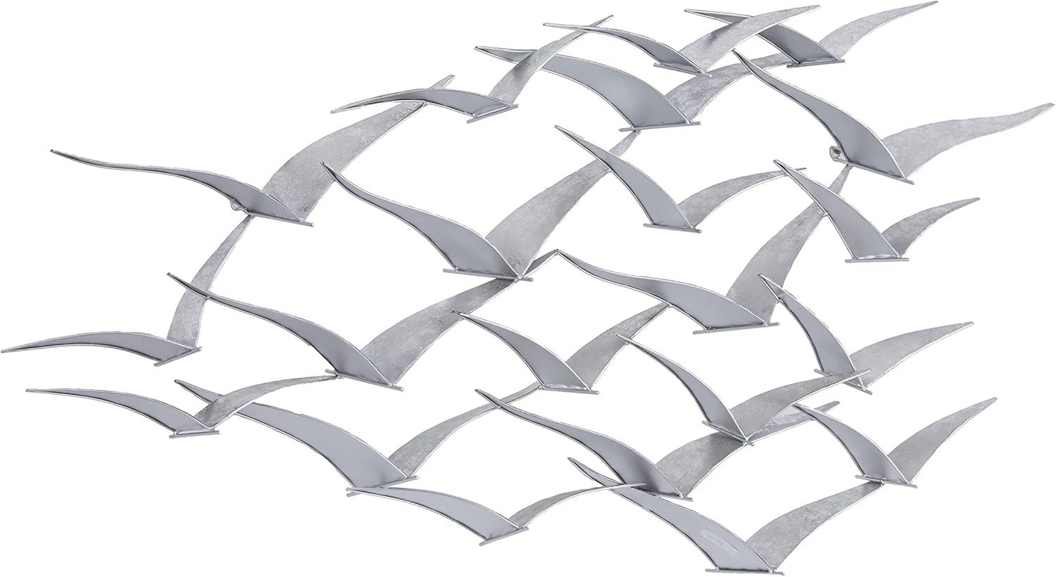 Large Silver Iron Bird Flock Wall Sculpture