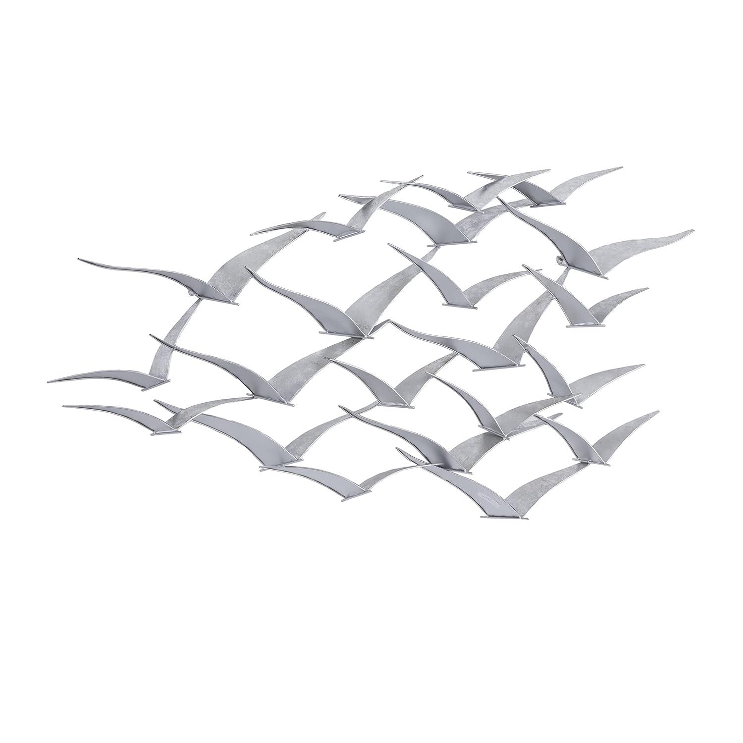 Large Silver Iron Bird Flock Wall Sculpture