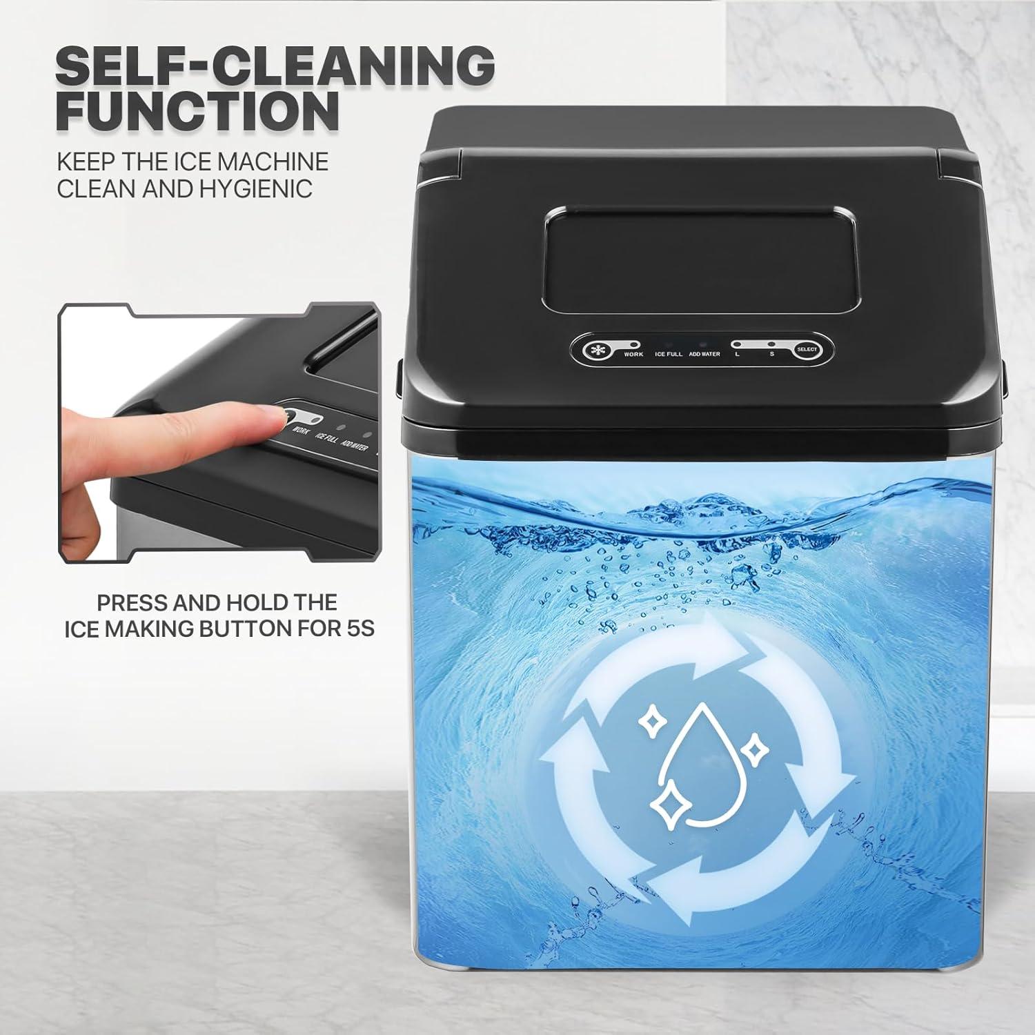 mollie Countertop Ice Maker Machine with Auto-Cleaning, 26lbs in 24Hrs, 32 Ice Cubes Ready in 20 Mins, Portable Ice Maker with Basket and Scoop for Home Kitchen Camping, Black