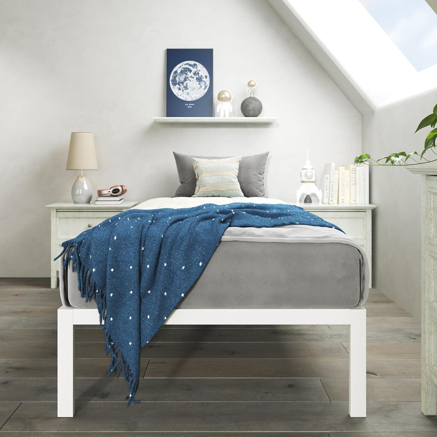 Twin Mia 14" Metal Platform Bed Frame White - Zinus: Steel Support, No Box Spring, Underbed Storage