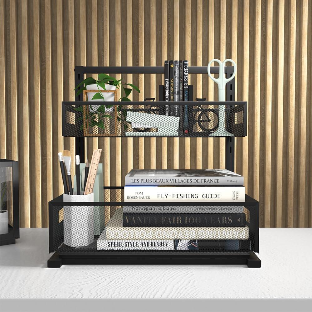 2-Tier Metal Under Sink Organizer, Pull Out Smoothly Under Kitchen Sink Organizer with Track, Large Capacity Heavy Load Under Sink Storage for Kitchen and Bathroom