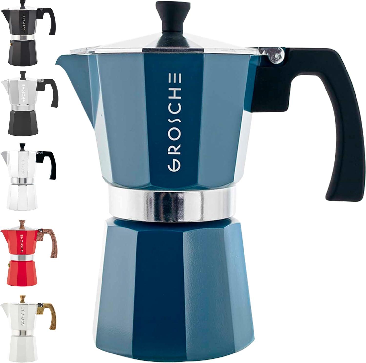 GROSCHE Milano Stovetop Espresso Maker Moka Pot 6 Espresso Cup size 9.3oz, Blue