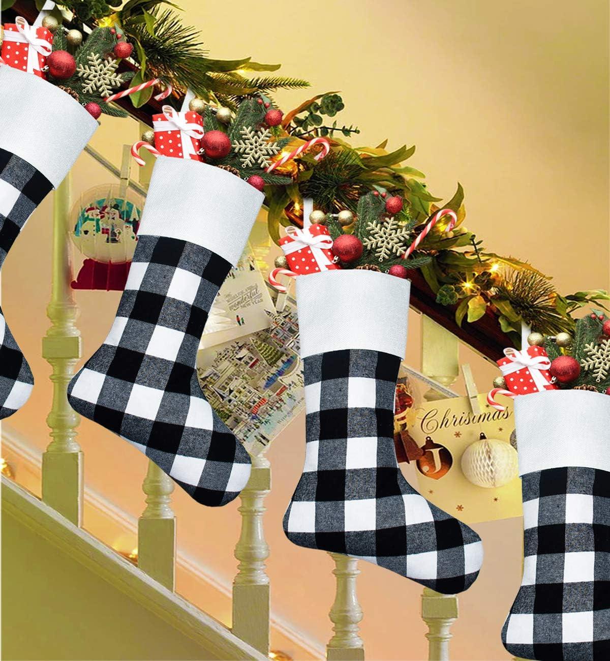 Longrv Buffalo Plaid Fireplace Hanging Multi-color Christmas Stockings, 18" (6 Count)