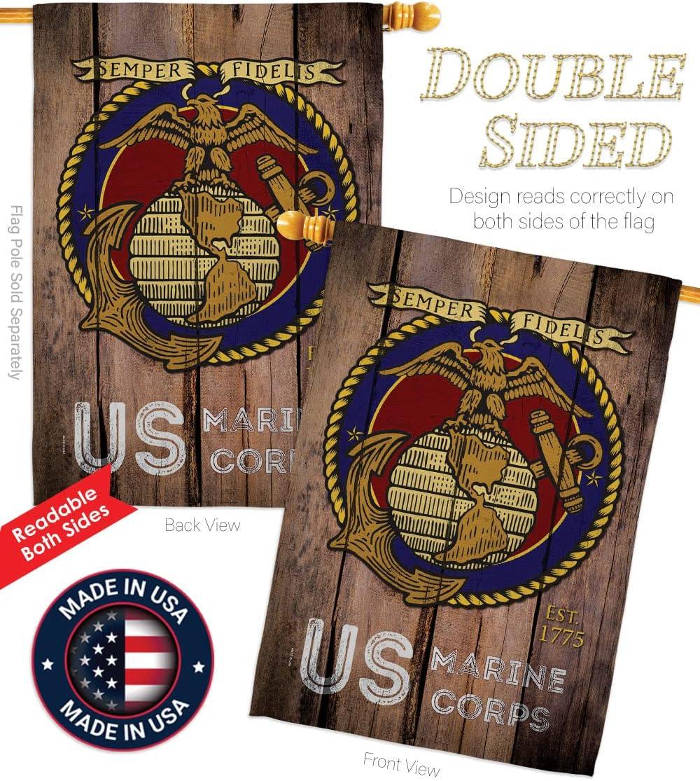 Angeleno Heritage G135083-BO 13 x 18.5 in. US Marine Corps Garden Flag with Armed Forces Double-Sided Decorative Vertical Flags House Decoration Banner Yard Gift