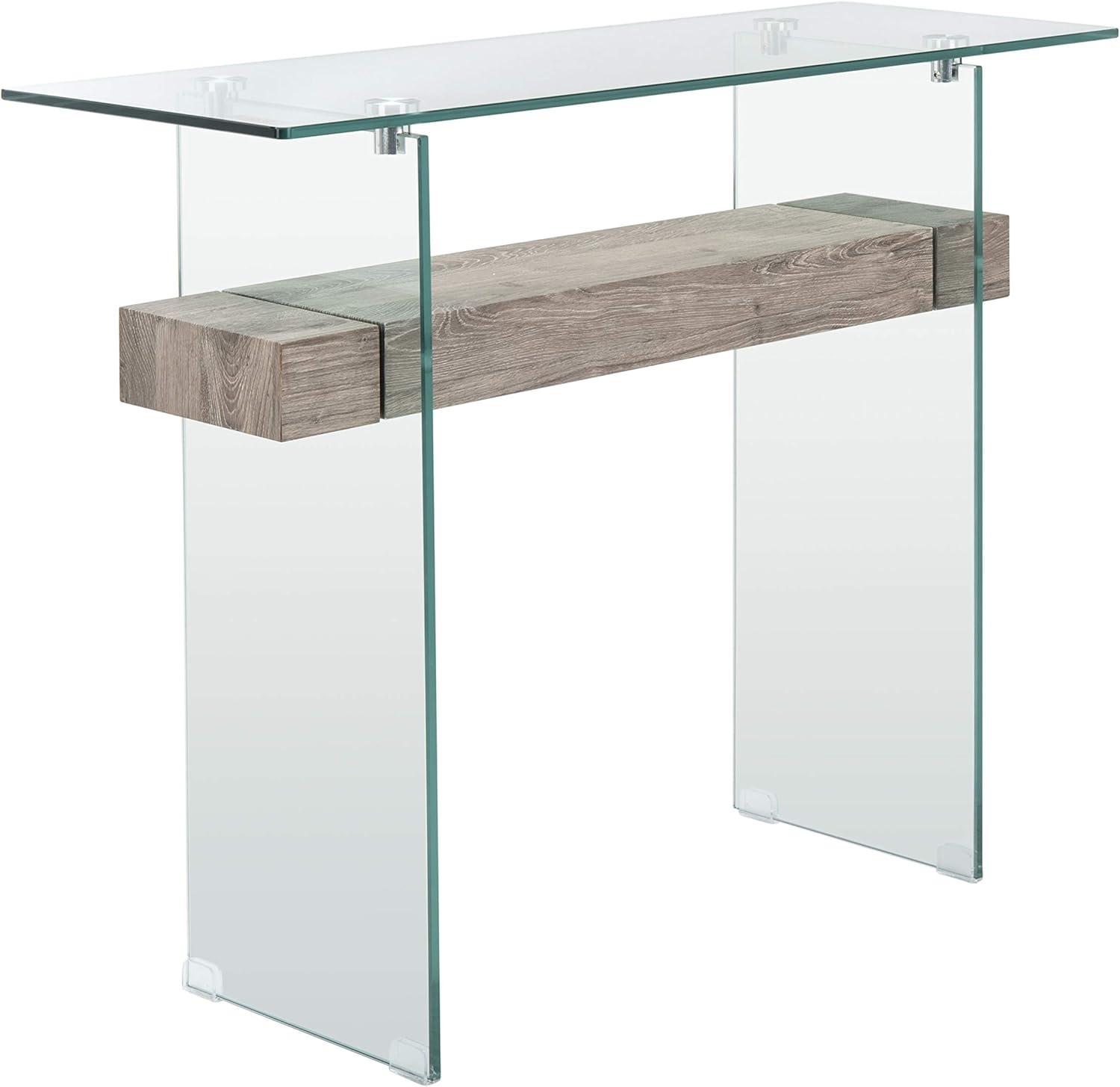 SAFAVIEH Kayley Rectangular Modern Glass Console Table, Grey Oak