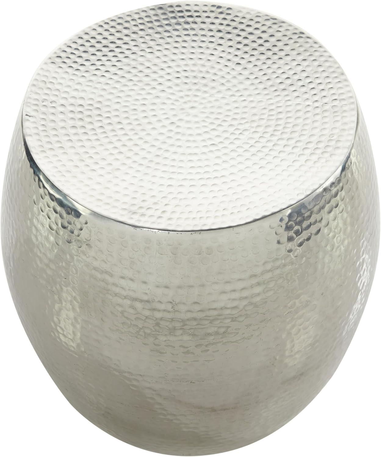 Elegant Round Hammered Silver Metal Accent Table