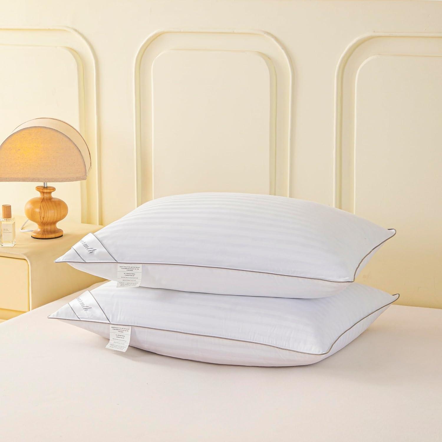 Natural Goose Down&Feather Pair Pillows Insert, Set of 2 Bedding Soft Pillows 100% Soft Cotton Queen 20x30in