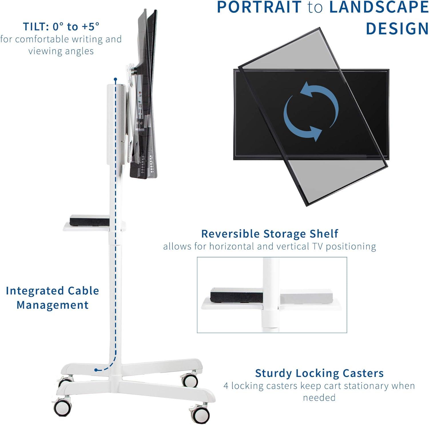 White Mobile Portrait to Landscape TV Cart