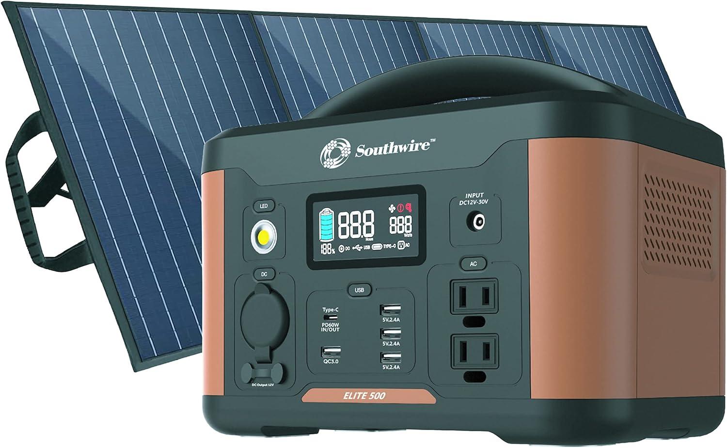 Southwire 53252K Estación de Energía Elite Serie 500 con Paquete de Panel Solar de 100W