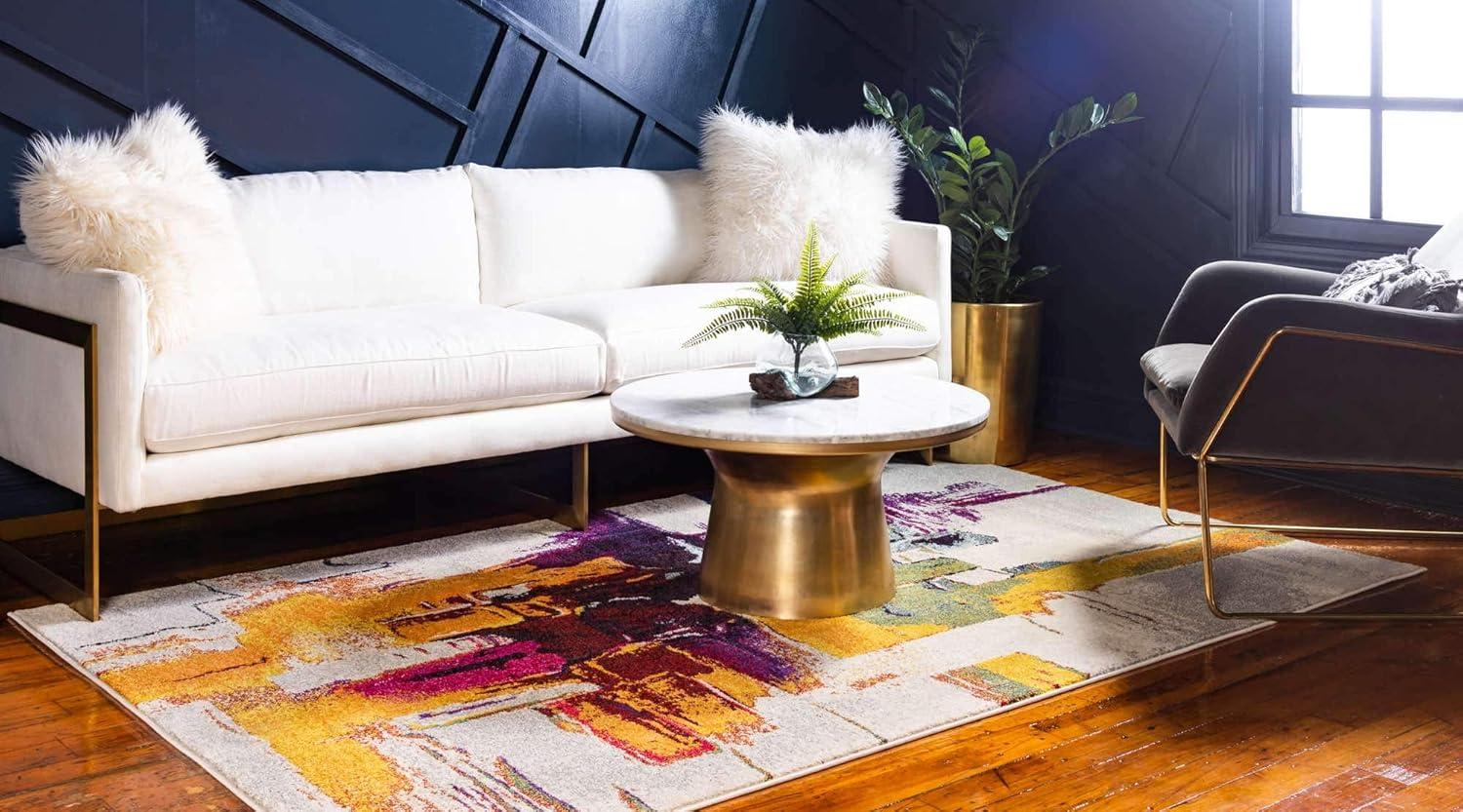 Unique Loom Estrella Collection Bright Colors, Geometric, Abstract, Modern Area Rug, 5 ft x 8 ft, Beige/Yellow