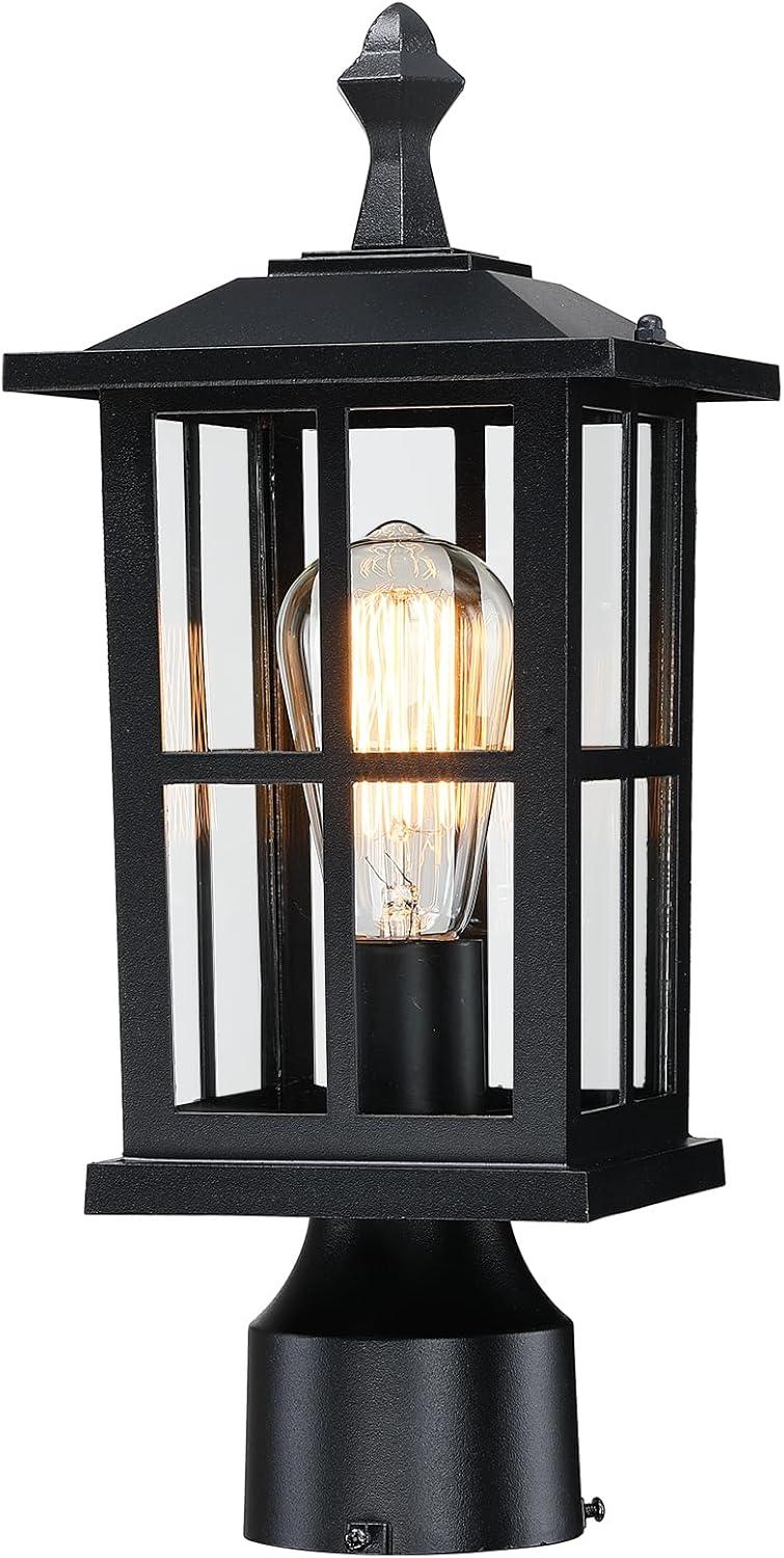 Black Aluminum Outdoor Post Light with Seeded Glass Shade