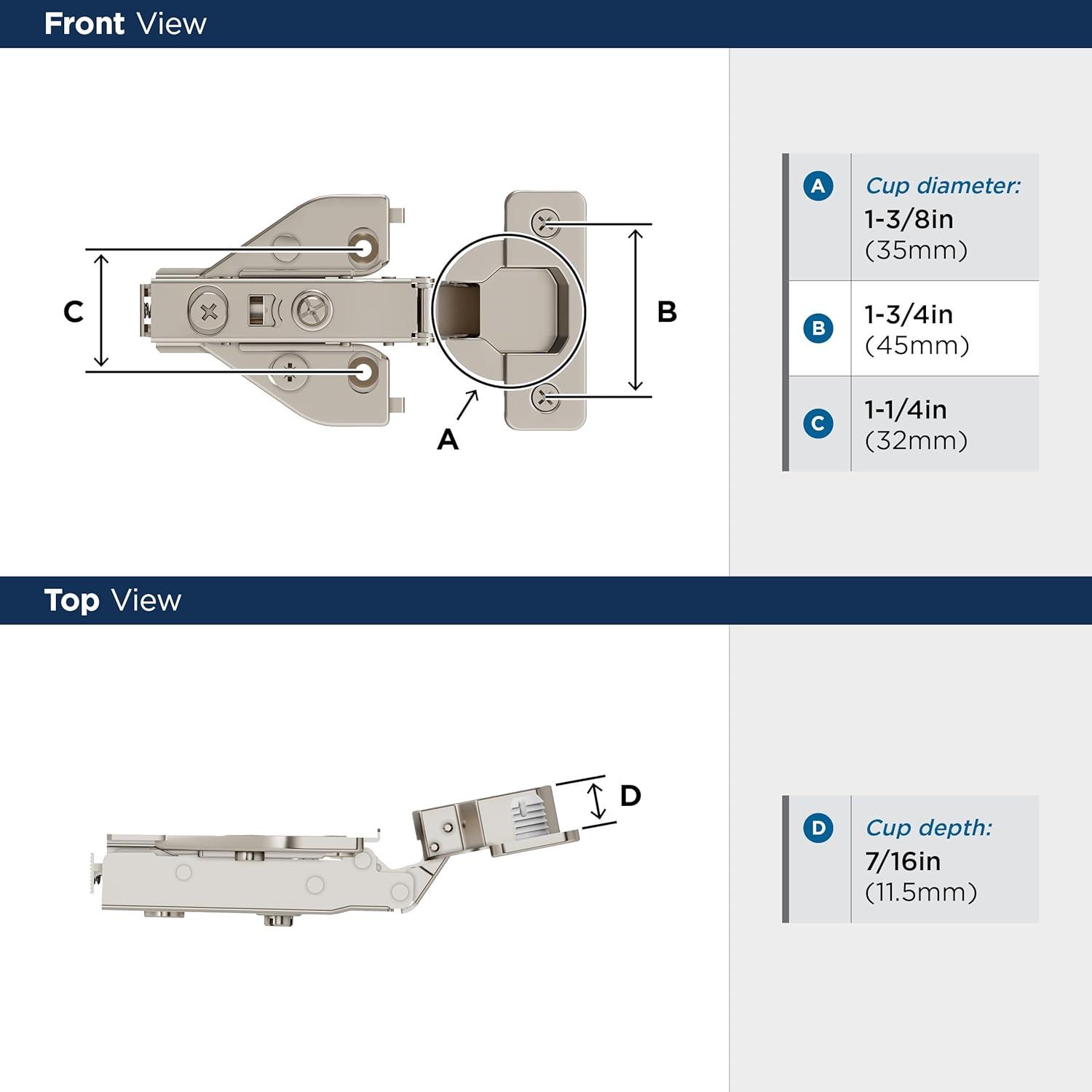 Full Overlay Face Frame Self Close Euro Concealed Cabinet Hinge - 1 Pair