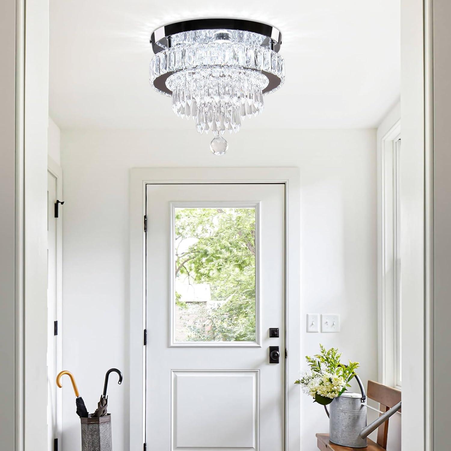 House of Hampton® House of Hampton® 11.8" Crystal Chandeliers Modern Crystal Ceiling Light LED Chandeliers Semi Flush Mount Chandelier Light for Bedrooms Dining Living Room Hallway (6500K Cool White Light)