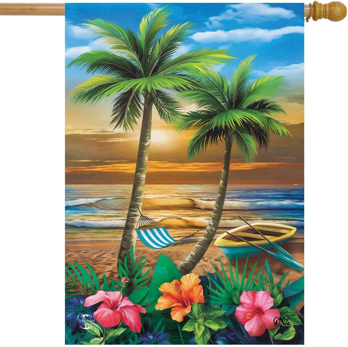 Briarwood Lane Sunset in Paradise House Flag Nautical Tropical Palm Trees 28" x 40"