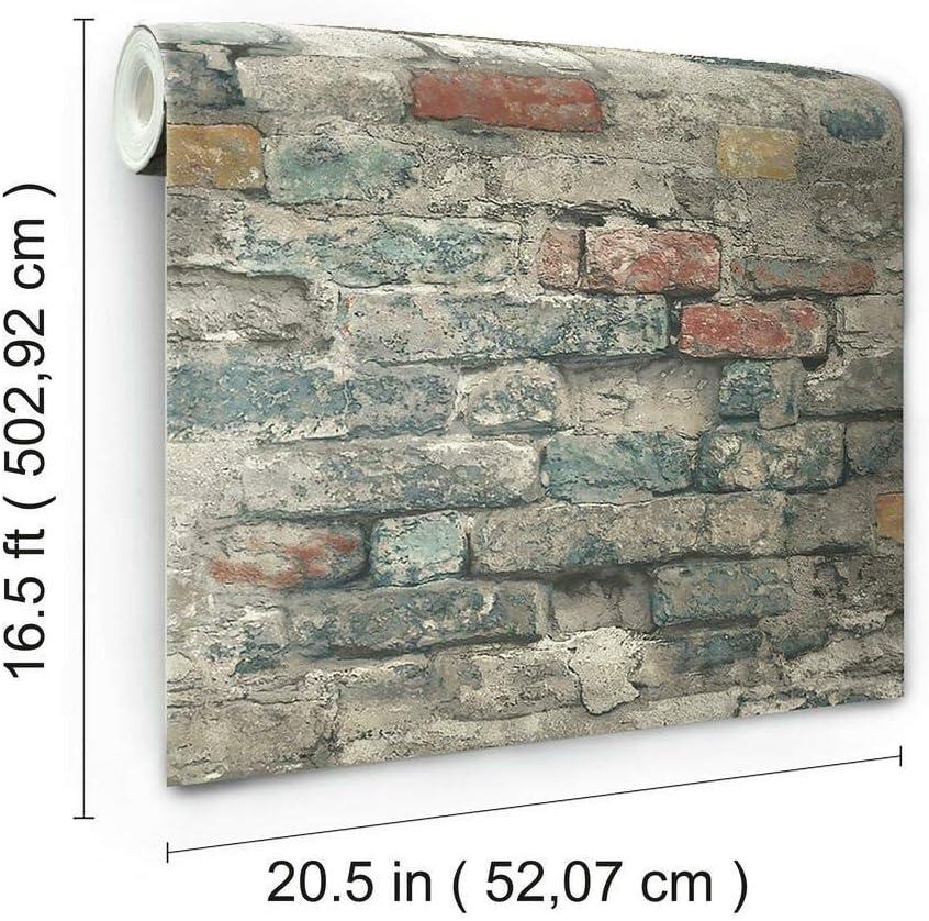 RoomMates Brick Alley Blue Peel and Stick Wallpaper: Industrial Vinyl, Self-Adhesive, Classic Brick Pattern, 28.18 Sq Ft Coverage