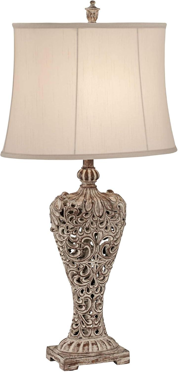 Barnes and Ivy Elle Traditional Table Lamp 33" Tall Antique Gold Florentine Off White Oval Shade for Bedroom Living Room Bedside Nightstand Office