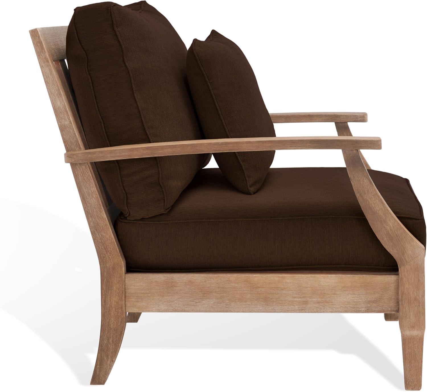 Ssafavieh Martinique Coastal Eucalyptus Wood Solid Print Armchair, Natural / Beige