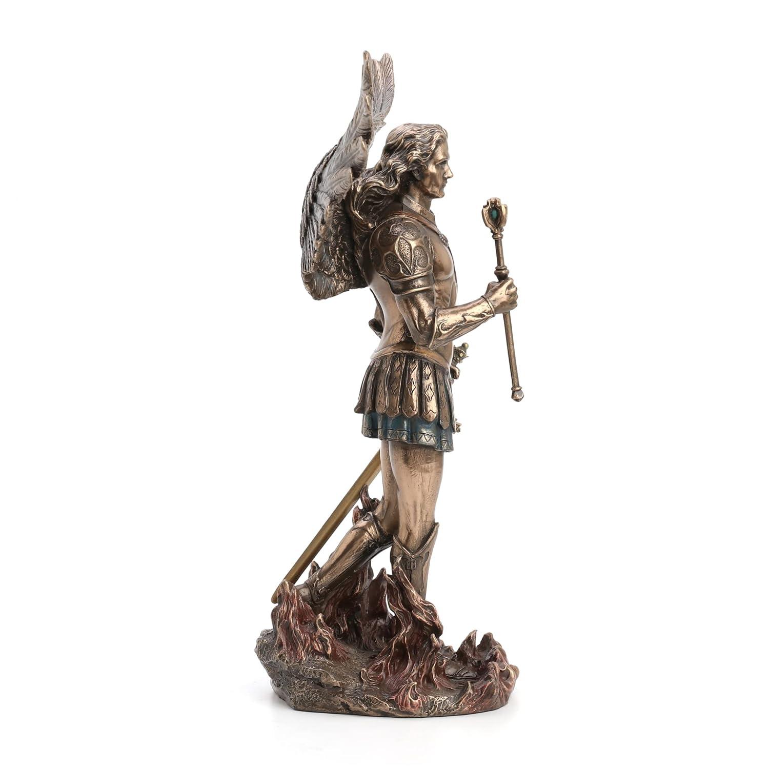 Trinx 11.42 inches Height Cold Cast Bronze  Archangel Saint Michael and the Dragon Bronze Finish Figurine