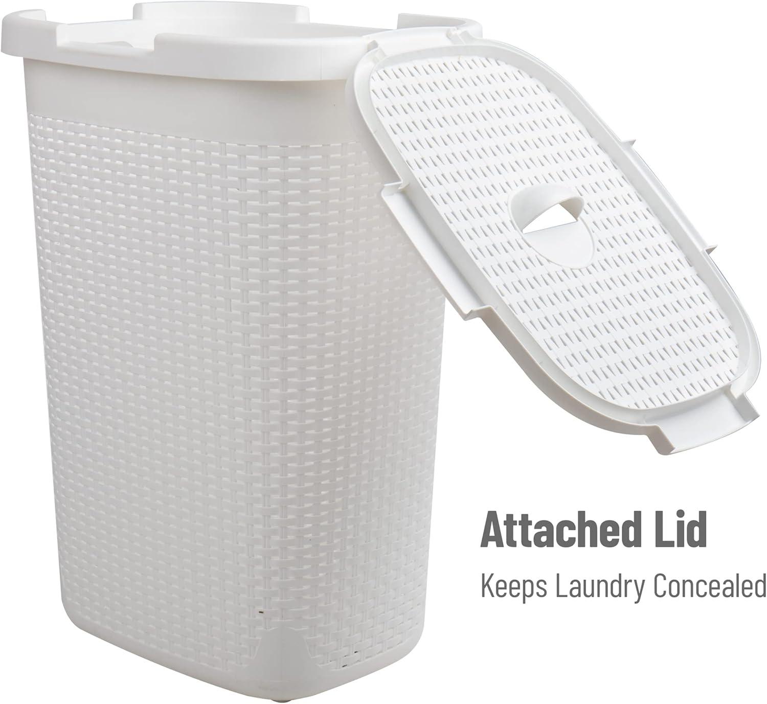Mind Reader Mind Reader 60L Slim Laundry Hamper, Clothes Basket, Lid, Wicker Style, Plastic, 17.65"L x 13.75"W x 24.15"H, 2-Pack