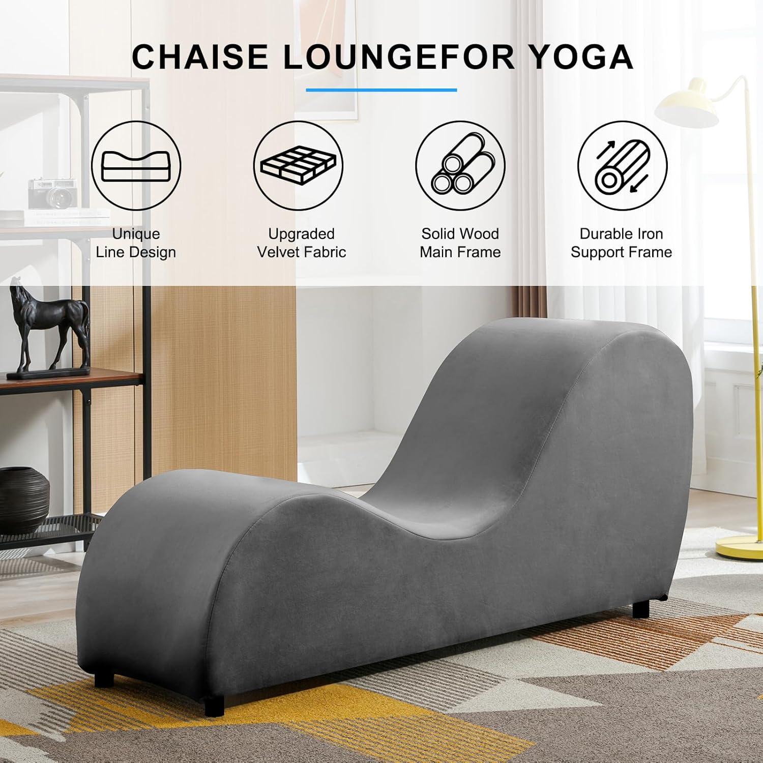 Ergonomic Dark Gray Velvet Yoga Chaise Lounge