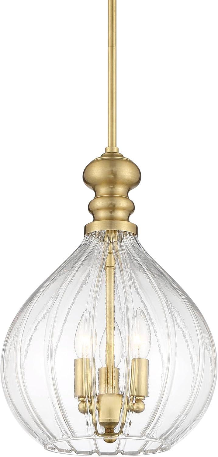 Possini Euro Design Houten Soft Gold Mini Pendant Chandelier 11 1/2" Wide Modern Fluted Clear Glass 3-Light Fixture for Dining Room Kitchen Island