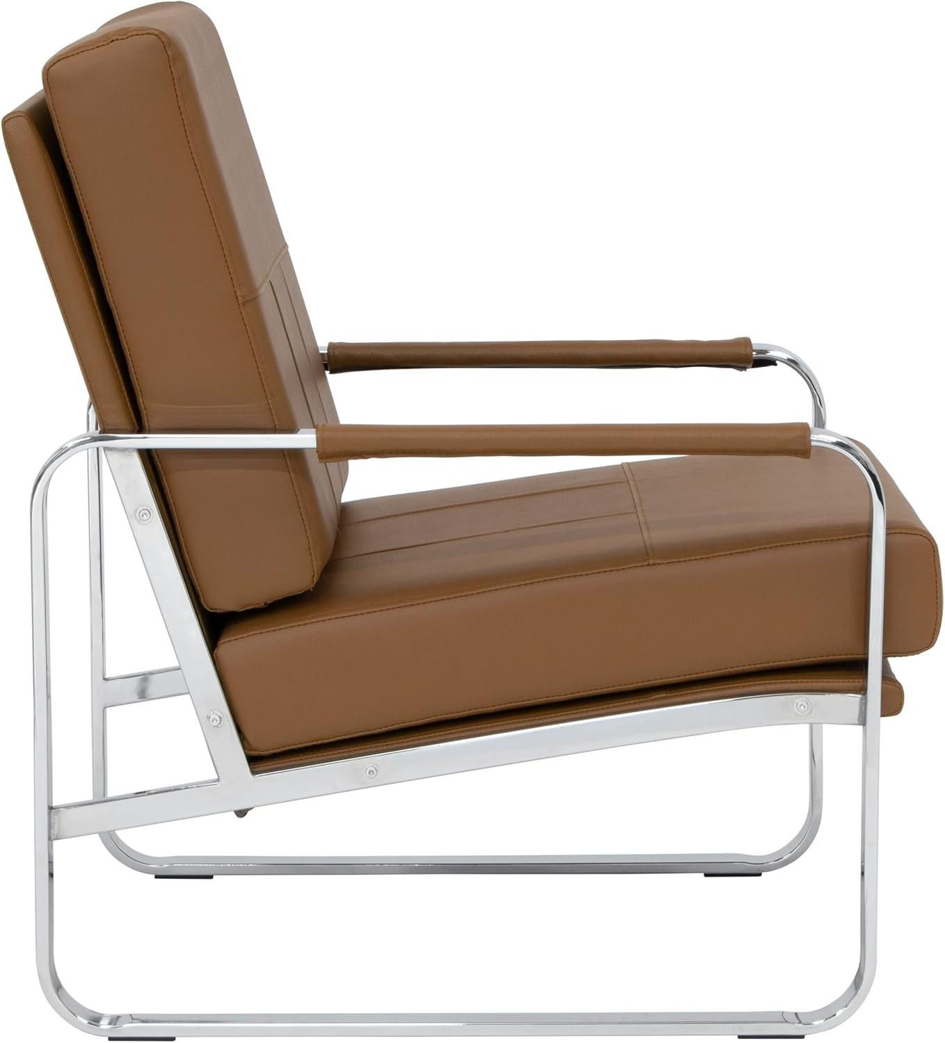 Caramel Brown Leather Reclining Accent Chair with Chrome Frame