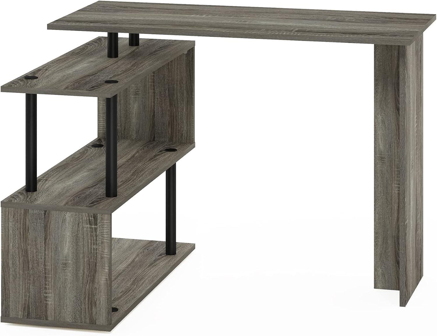 Luxe Gray Wooden L-Shape Corner Computer Desk with 3-Tier Shelves