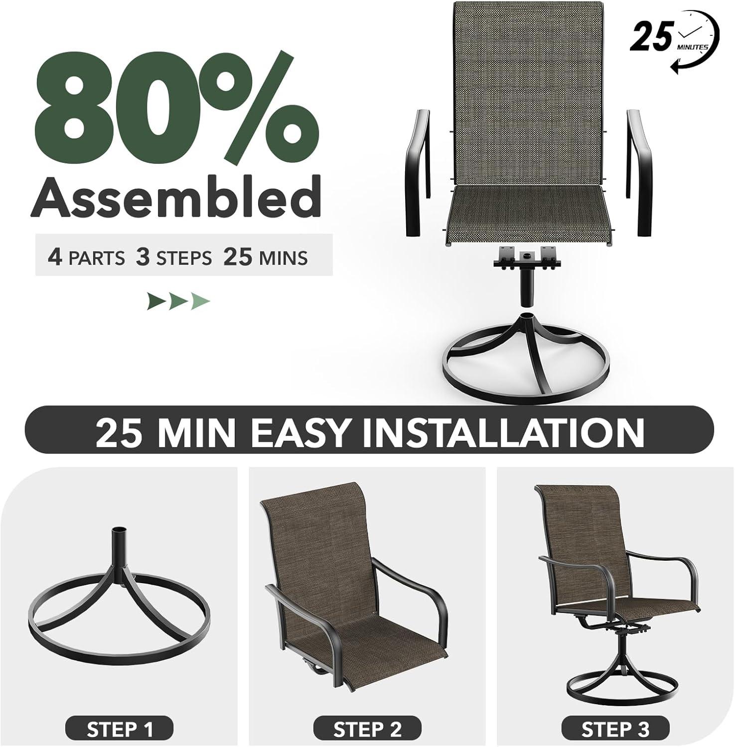 Patio Swivel Chairs Set of 2, Outdoor Dining Chairs with All-Weather Textilene Mesh and Metal, High Back, Patio Swivel Chairs for Patio, Deck, Garden, and Backyard（Gray）