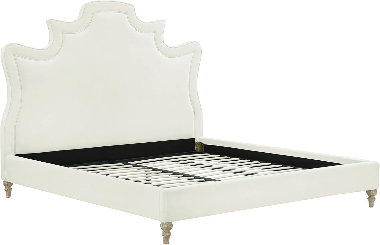 Elegant Cream Velvet Upholstered Queen Platform Bed with Tufted Headboard