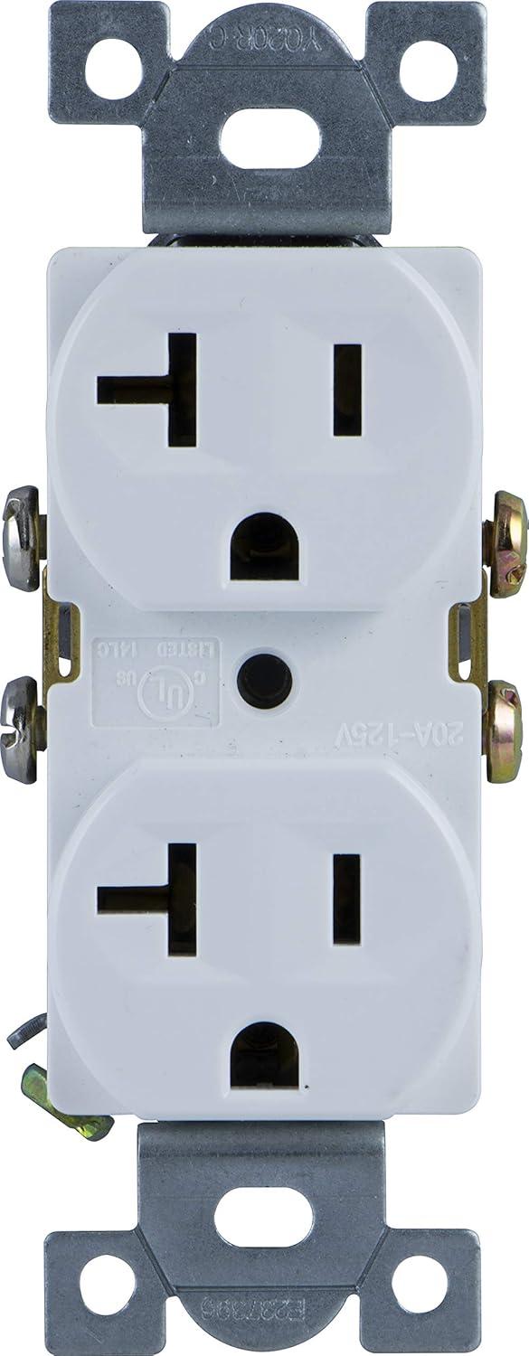 GE Grounding Heavy-Duty Duplex Receptacle Outlet, White, 20A, 10921