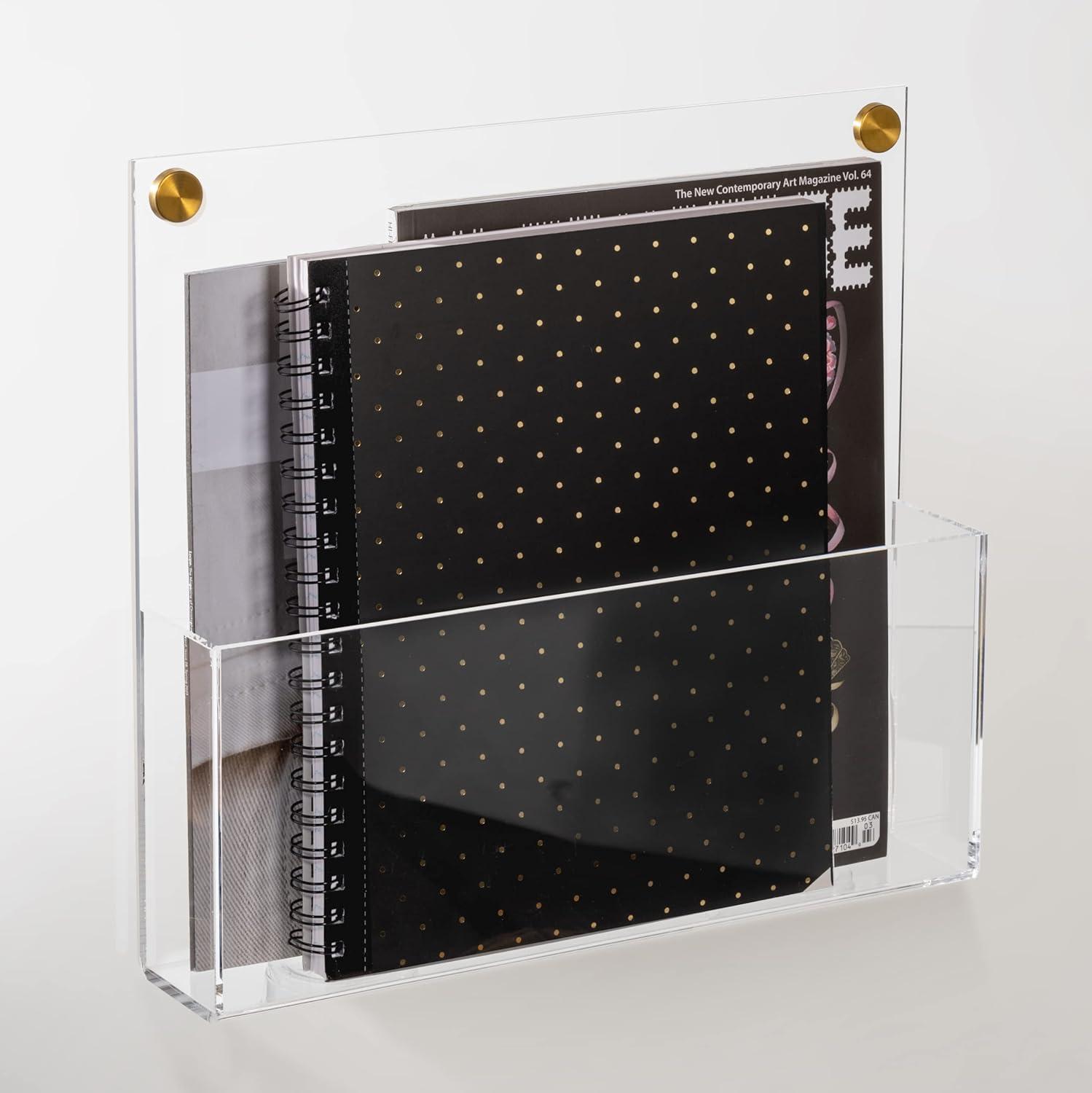 Clear Acrylic Wall Mount File Organizer with Gold Accents, 2-Pack