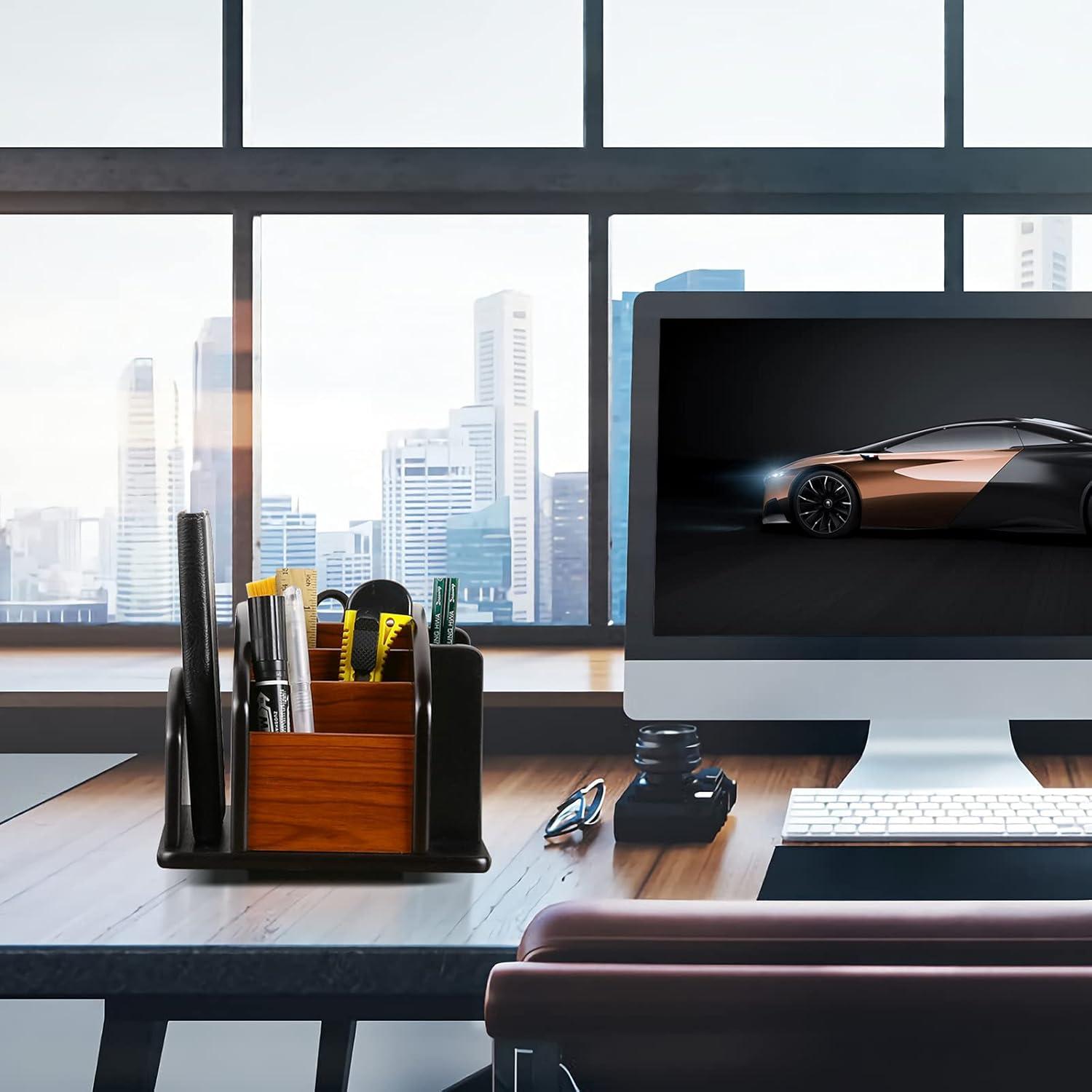 Wooden Desk Organizer, Wood Desktop Organizer Office Supplies Storage Organizer Remote Control Caddy Holder (Desk Organizer-6) Desk Organizer-6 Desk