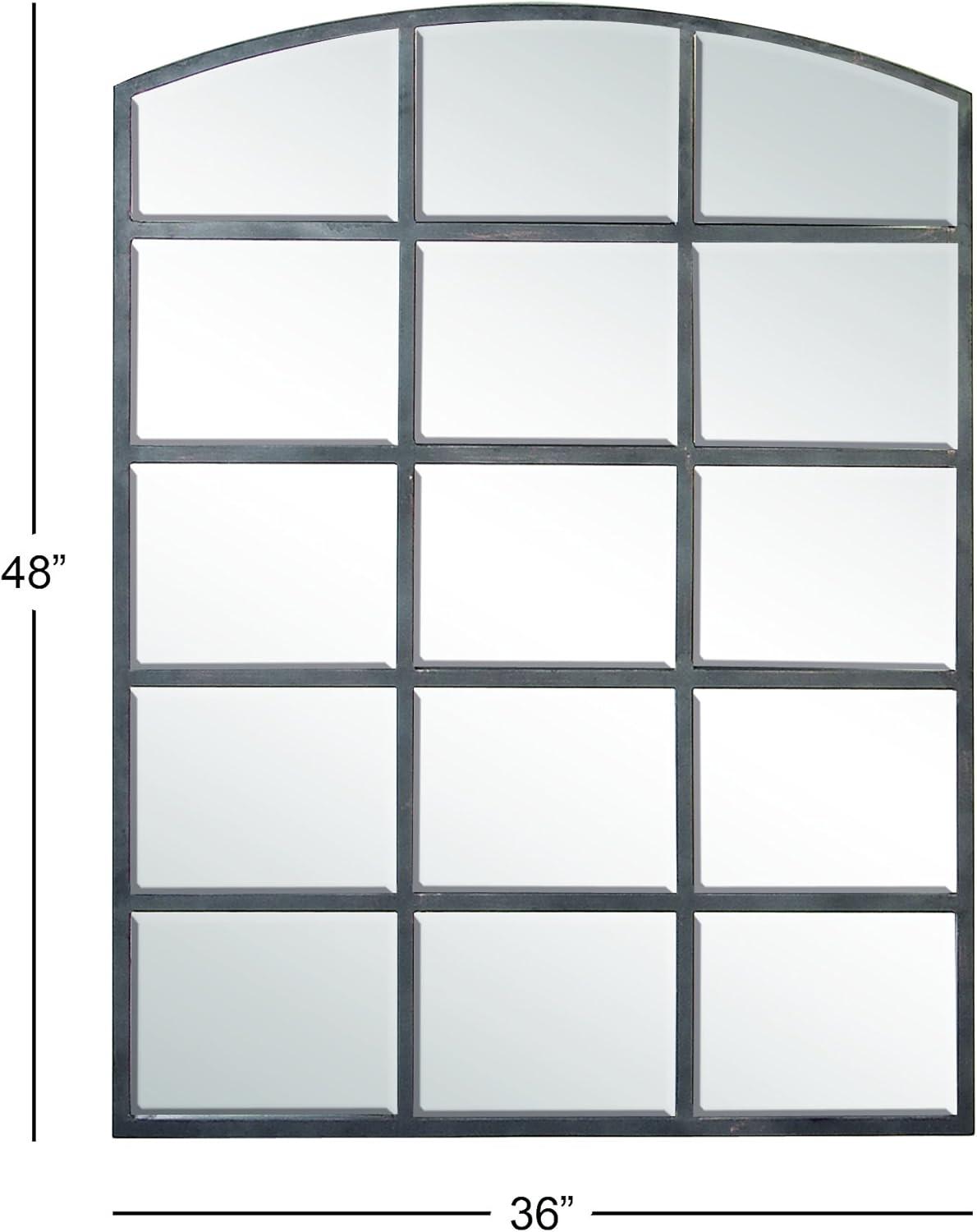 DecMode Geometric Window Pane Arch Wall Mirror, 36" W x 48"H, Dark Brown Finish