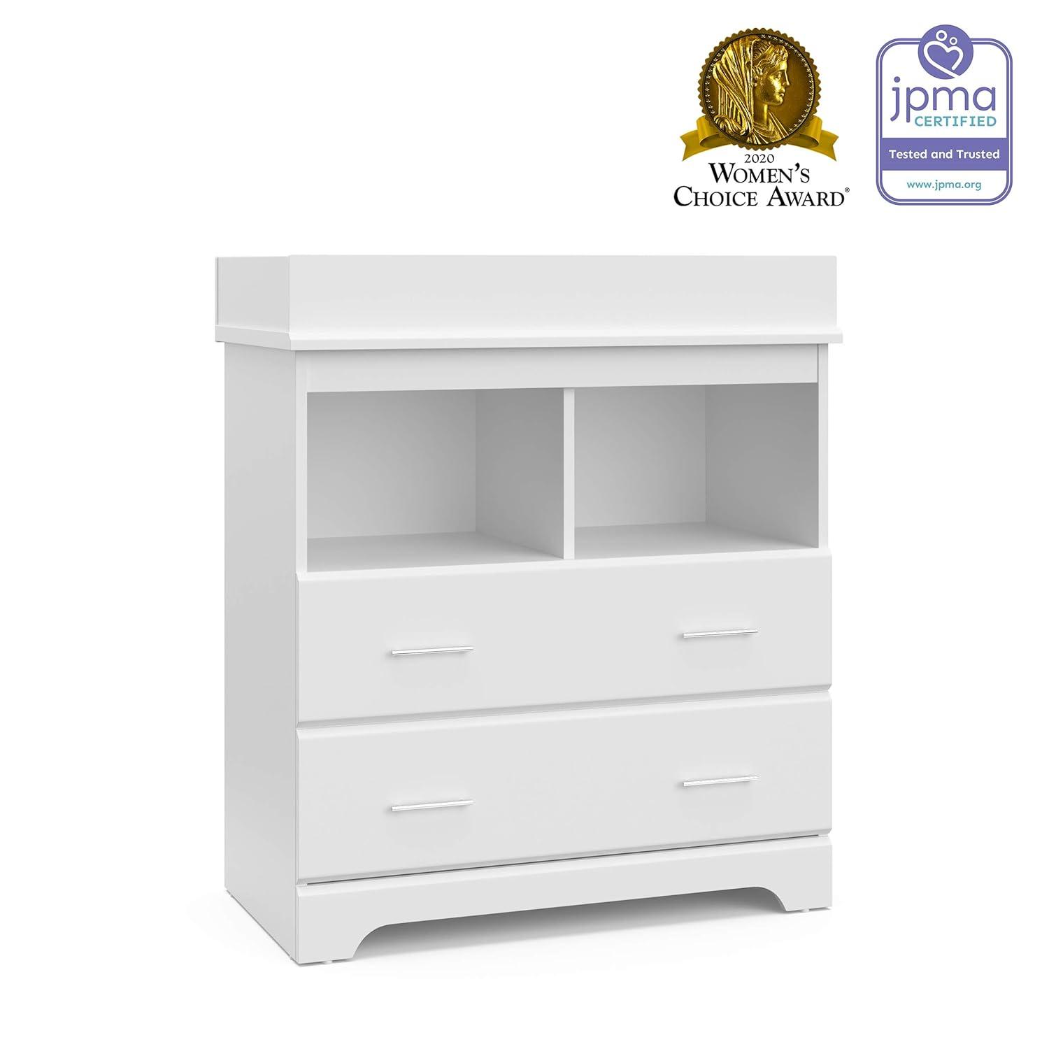 Storkcraft Brookside 2-Drawer Dresser with Changing Topper and Interlocking Drawers