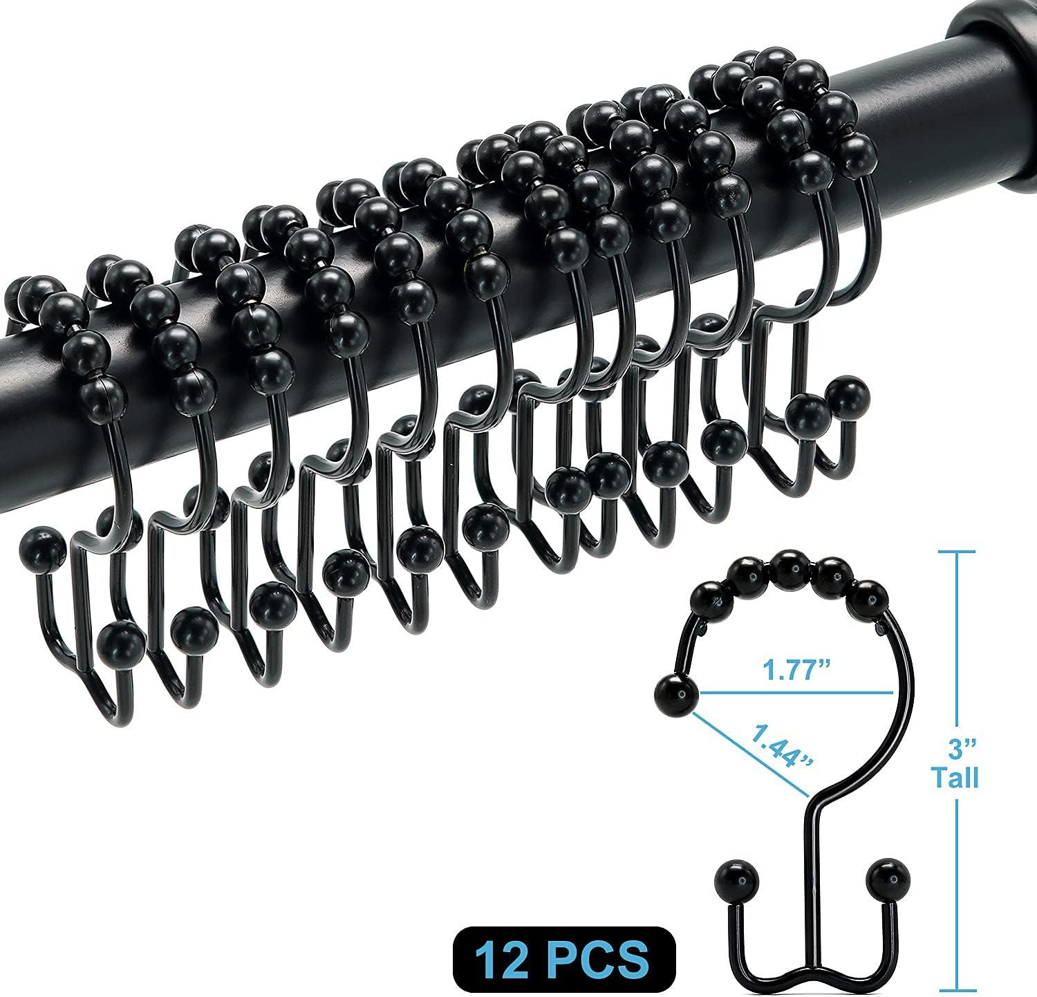 BloomFlower Black Shower Rod with 12 Hooks, 43-72 Inches, Rust Resistance, Adjustable Tension Rod with Durable Spring